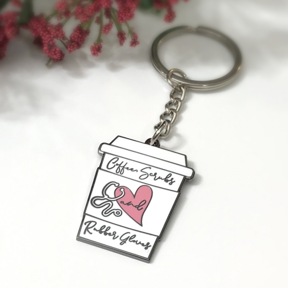 KeyChain: Coffee, Scrubs & Rubber Gloves Enamel